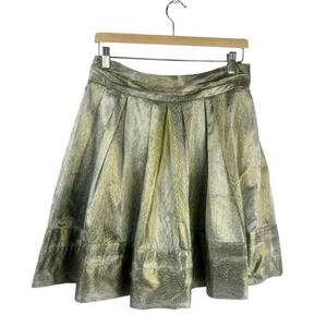 Diane Von Furstenberg Skirt Women 4 Gold Metallic‎ A Line Pleat Snake Reptile